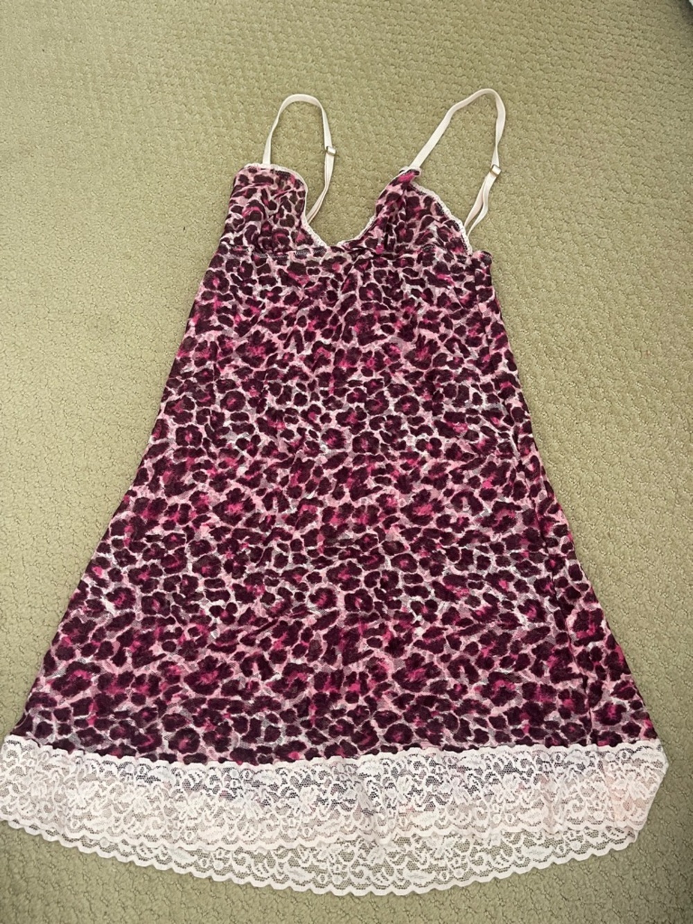 Victoria's Secret Pink & Burgundy Leopard Lace-Trim Chemise